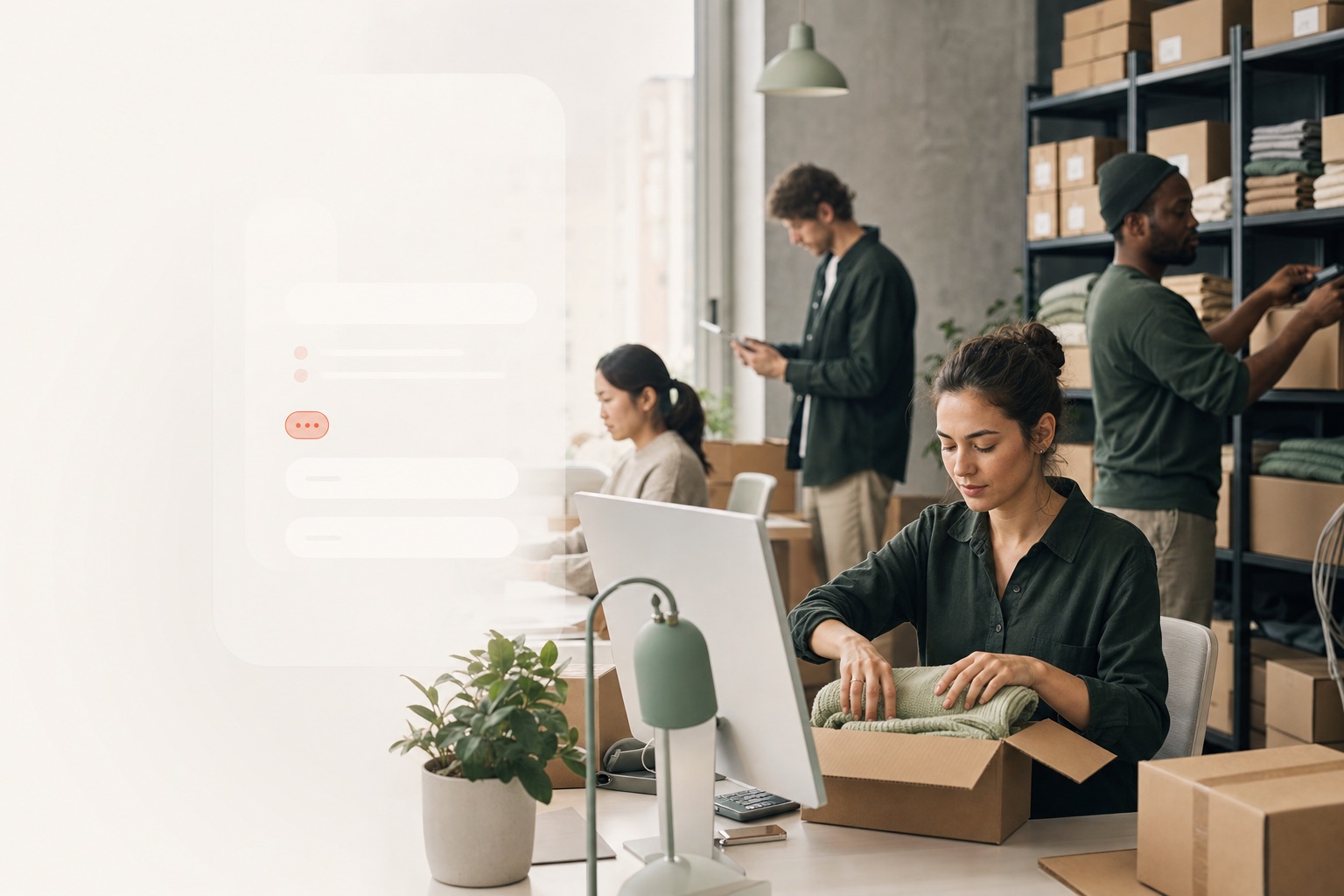 Webshopteam pakker en ordre og håndterer kundeservice fra samme arbejdsområde