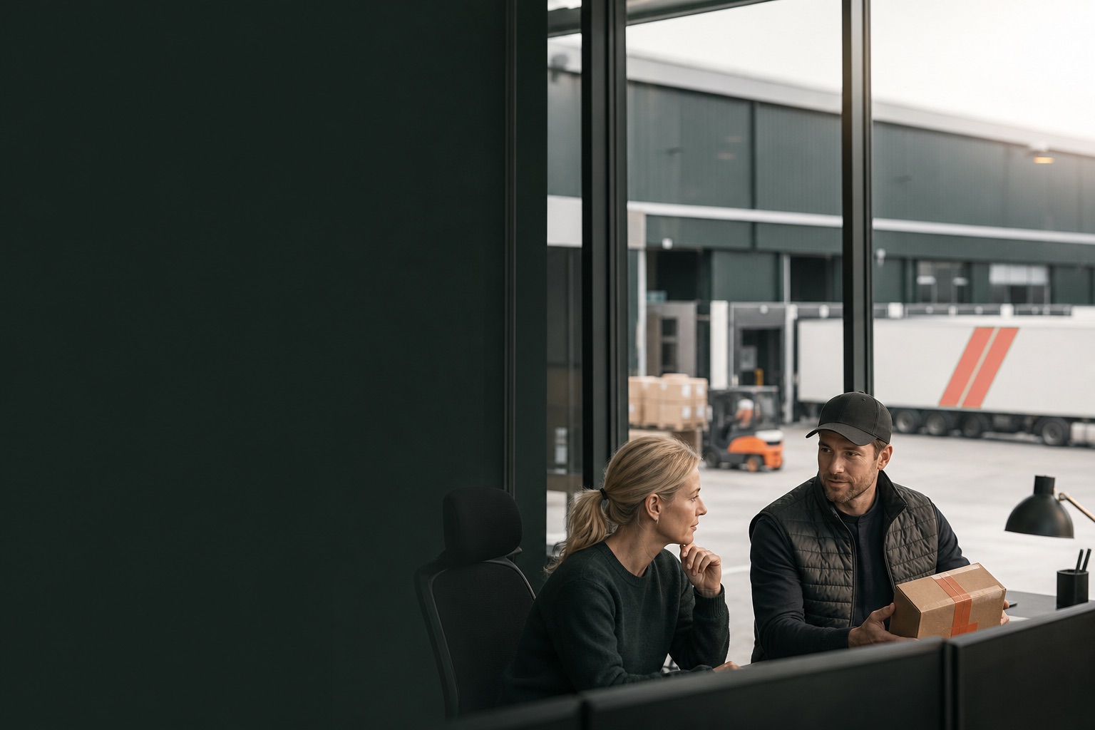 Logistikteam koordinerer en forsendelse i et nordisk kontrolmiljø