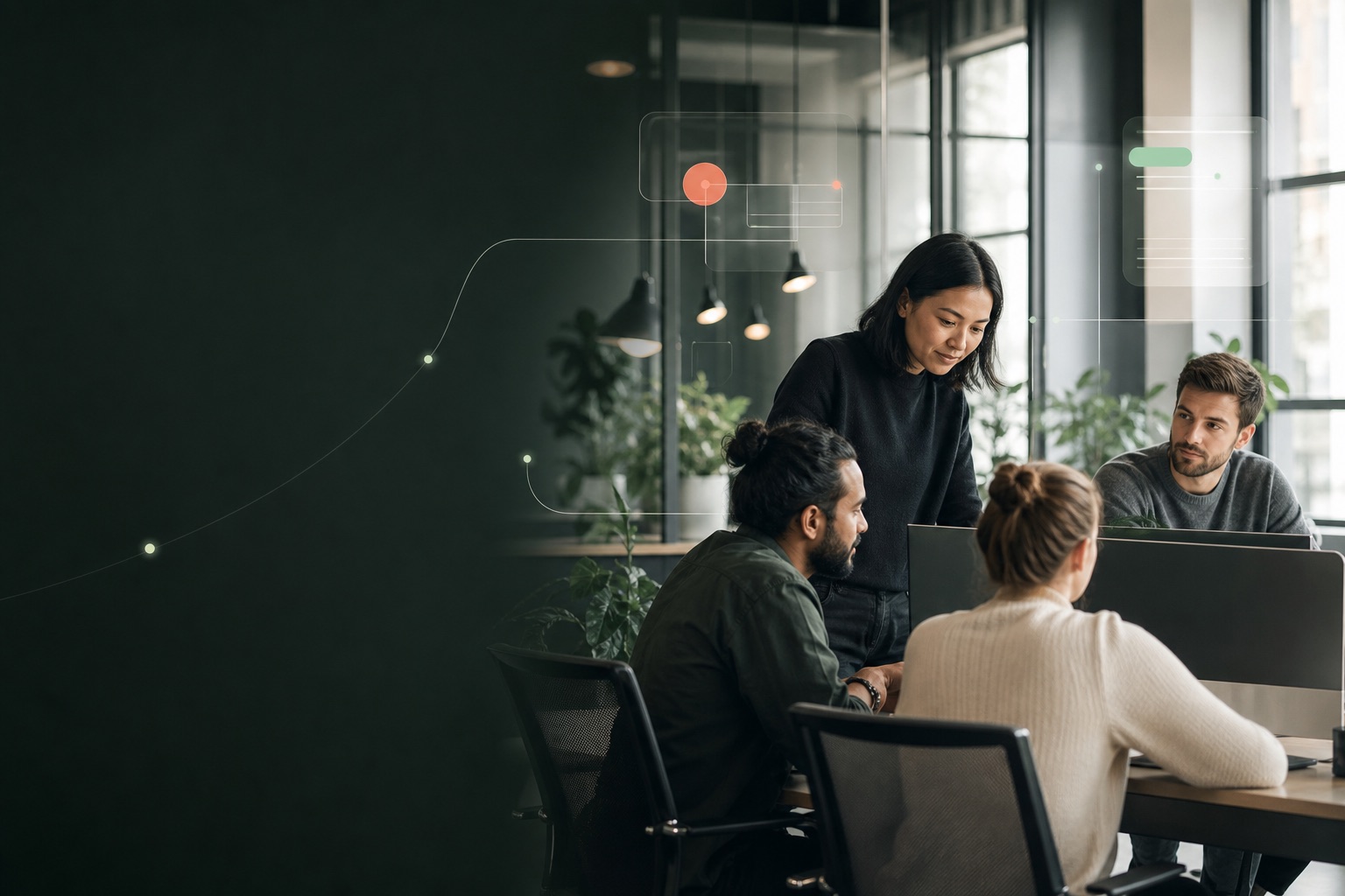 Softwareteam samarbejder om kundesupport og et sikkert AI-flow